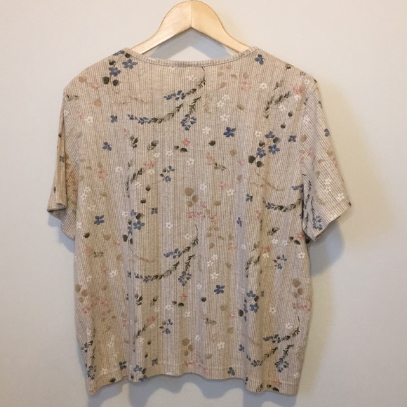 Vintage Cottagecore Neutral Floral Pointelle Tee Northern Reflections Size XL - Picture 8 of 8